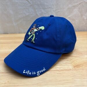 Life is Good Blue Baseball Cap with Embroidered Snowboard Design